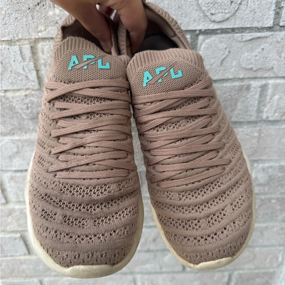 APL Taupe Knit Sneakers with Teal Logo - Picture 2 of 7